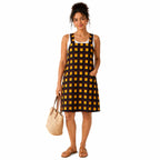 Women’s Check Print Sleeveless Pinafore Knee-Length Dress – Yellow, Navy & Red