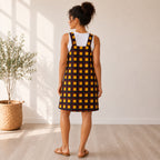 Women’s Check Print Sleeveless Pinafore Knee-Length Dress – Yellow, Navy & Red