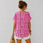 Women’s Geometric Stripe Print Cotton Top – Relaxed Summer Blouse