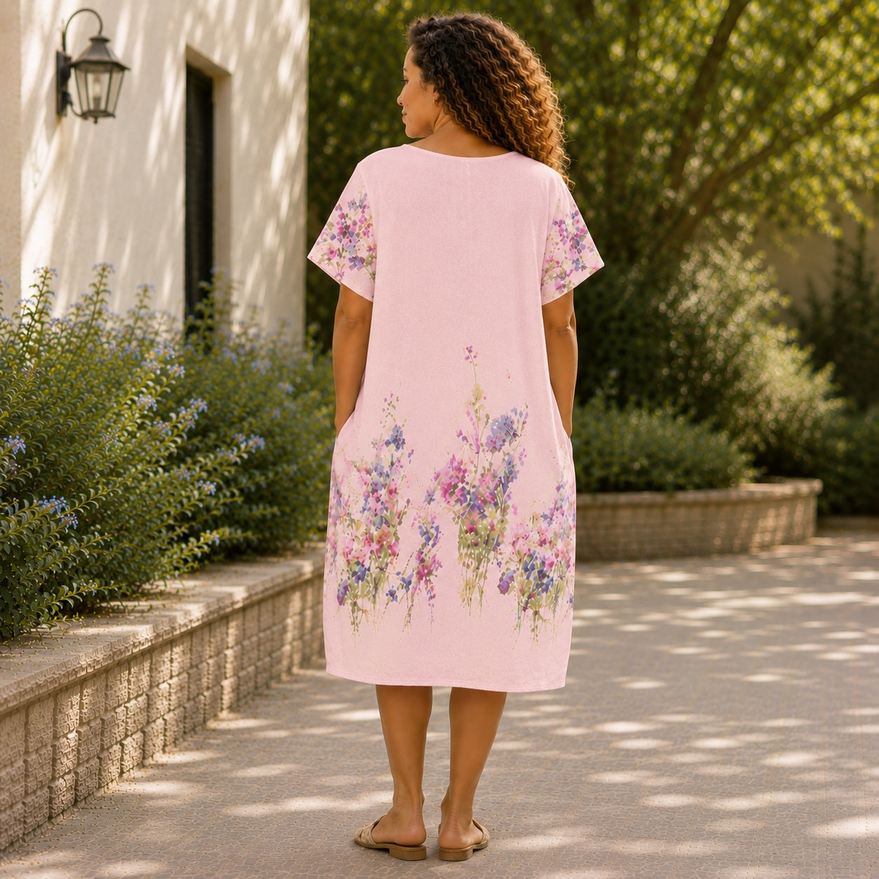 Women’s Floral Print Linen Tunic Short Sleeve Dress – Free Size