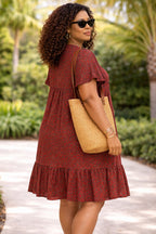 Women’s Burgundy African Print Smock Dress with Tie Neck Detail