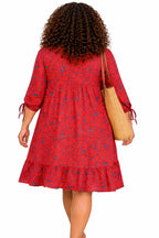 Women’s Red African Print Mini Dress with Square Neck Detail
