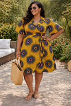 Women’s Yellow African Print Wrap Dress with Tie Waist