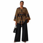 Women’s Reversible African Print Poncho Top – Brown Print & Burnt Orange