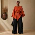 Women’s Reversible African Print Poncho Top – Brown Print & Burnt Orange