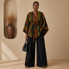Women’s Reversible African Print Poncho Top – Multicolour Print & Burgundy
