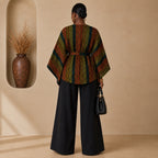 Women’s Reversible African Print Poncho Top – Multicolour Print & Burgundy