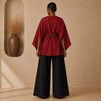 Women’s Reversible African Print Poncho Top – Multicolour Print & Burgundy