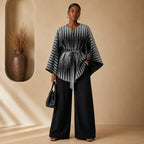 Women’s Reversible Poncho Top – Black & Grey Stripe