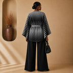 Women’s Reversible Poncho Top – Black & Grey Stripe