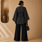 Women’s Reversible Poncho Top – Black & Grey Stripe