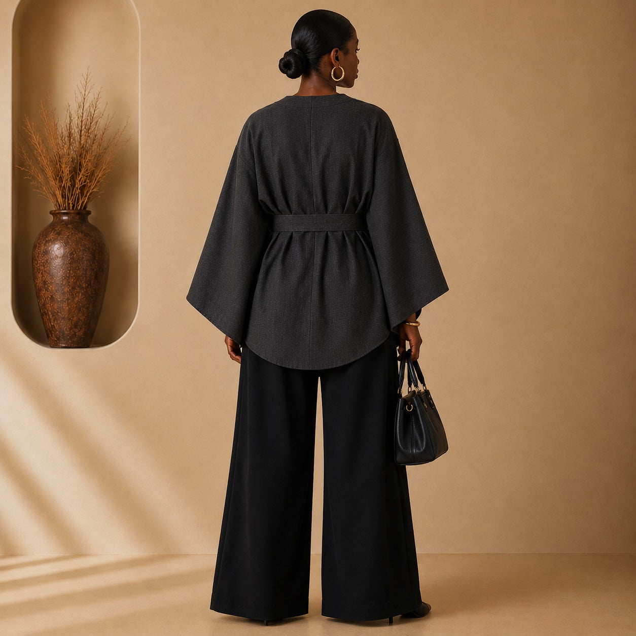 Women’s Reversible Poncho Top – Black & Grey Stripe