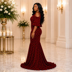 Women’s African Print Mermaid Evening Maxi Dress – Red & Black Statement Gown