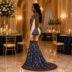 Women’s African Print Mermaid Evening Maxi Dress – Royal Blue & Gold Luxury Gown