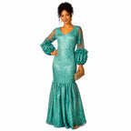 Women’s Teal Embroidered Mermaid Evening Maxi Dress – Elegant Occasion Gown