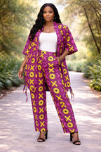 Women’s African Print Co-Ord Set with Wide Leg Trousers and Kimono Top