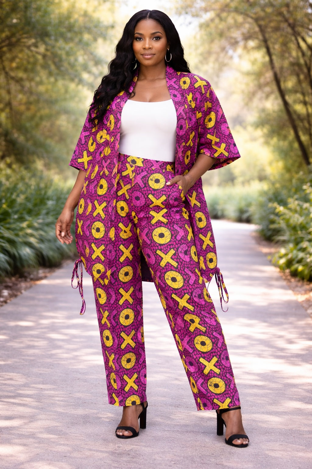 Women’s African Print Co-Ord Set with Wide Leg Trousers and Kimono Top
