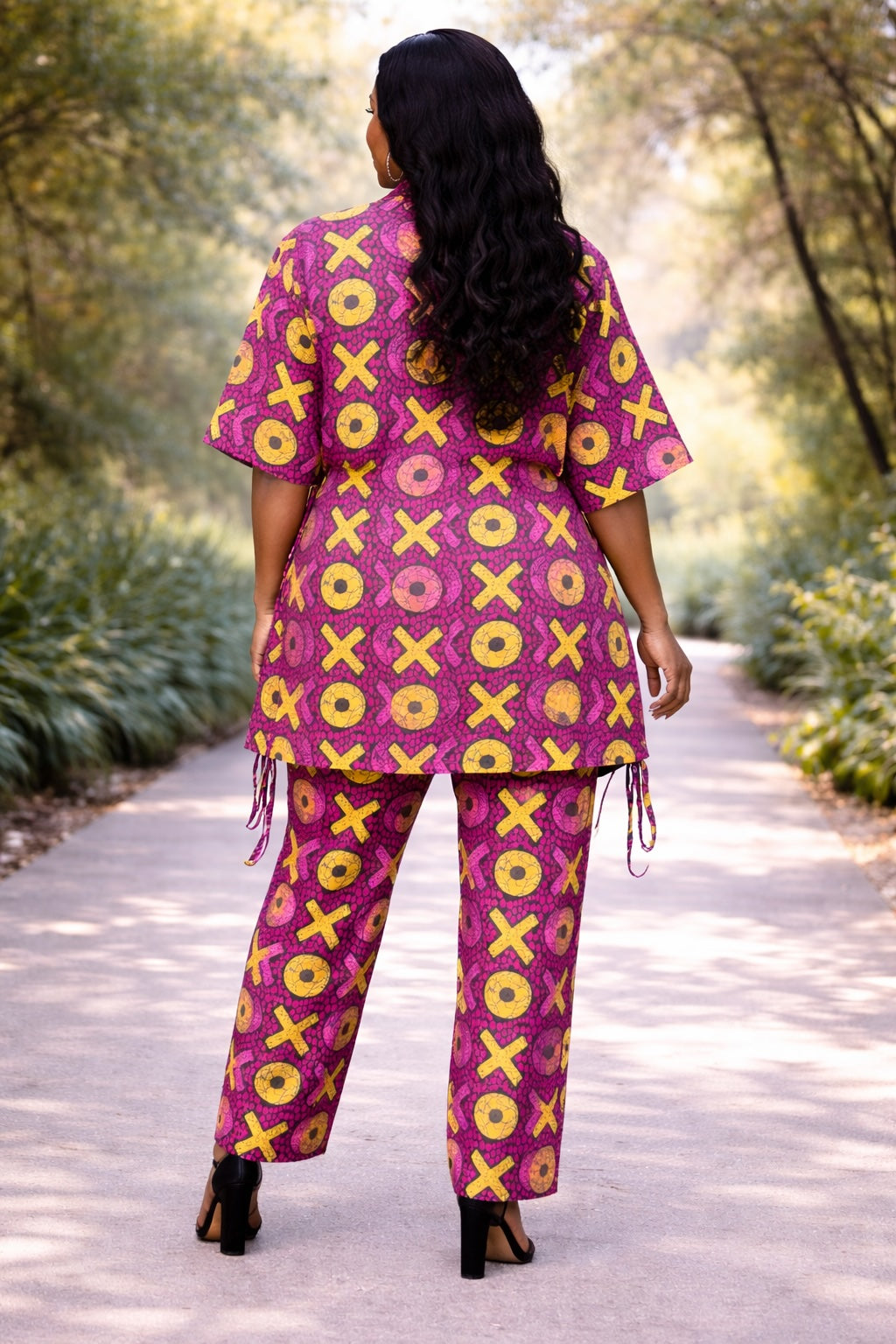 Women’s African Print Co-Ord Set with Wide Leg Trousers and Kimono Top