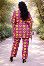 Women’s African Print Co-Ord Set with Wide Leg Trousers and Kimono Top