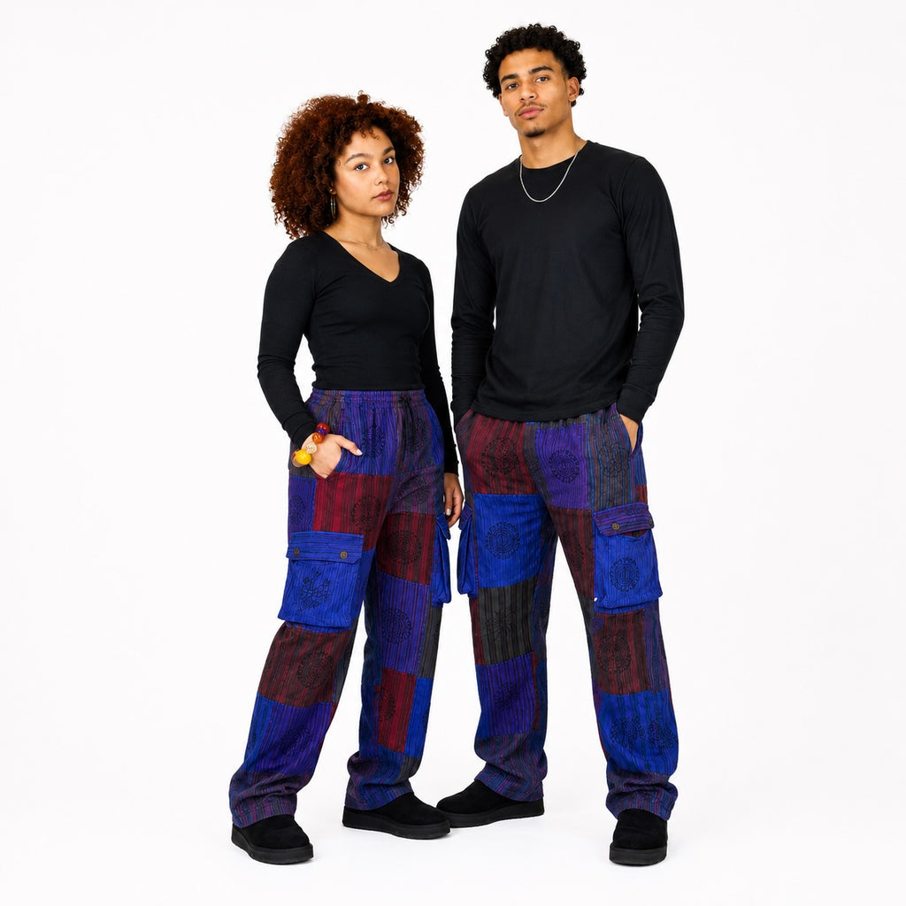 Unisex African Patchwork Cargo Trousers – Boho Festival Pants