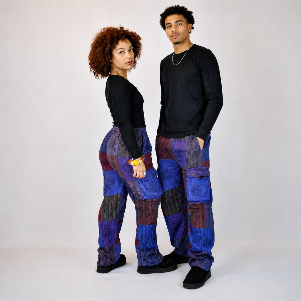 Unisex African Patchwork Cargo Trousers – Boho Festival Pants