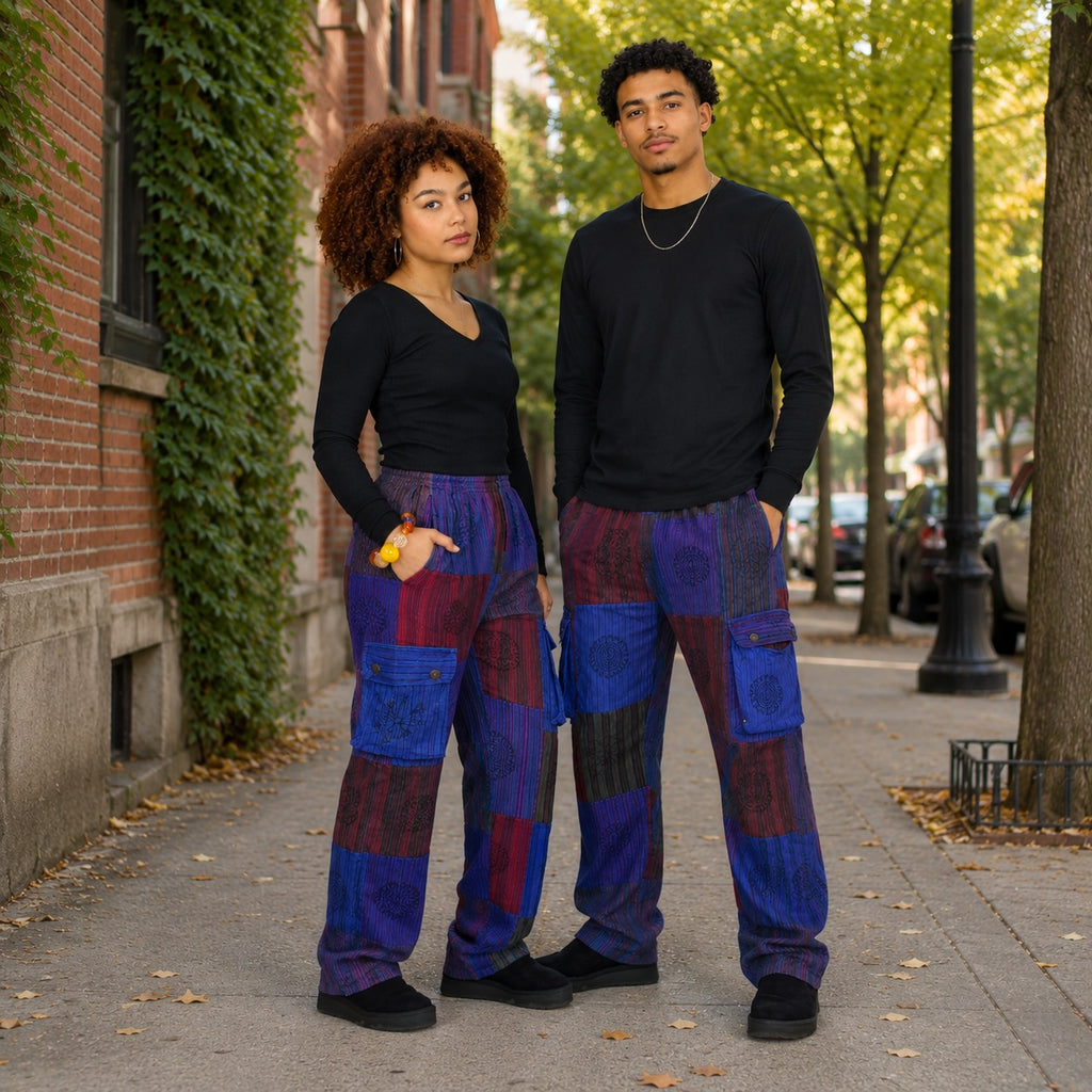 Unisex African Patchwork Cargo Trousers – Boho Festival Pants