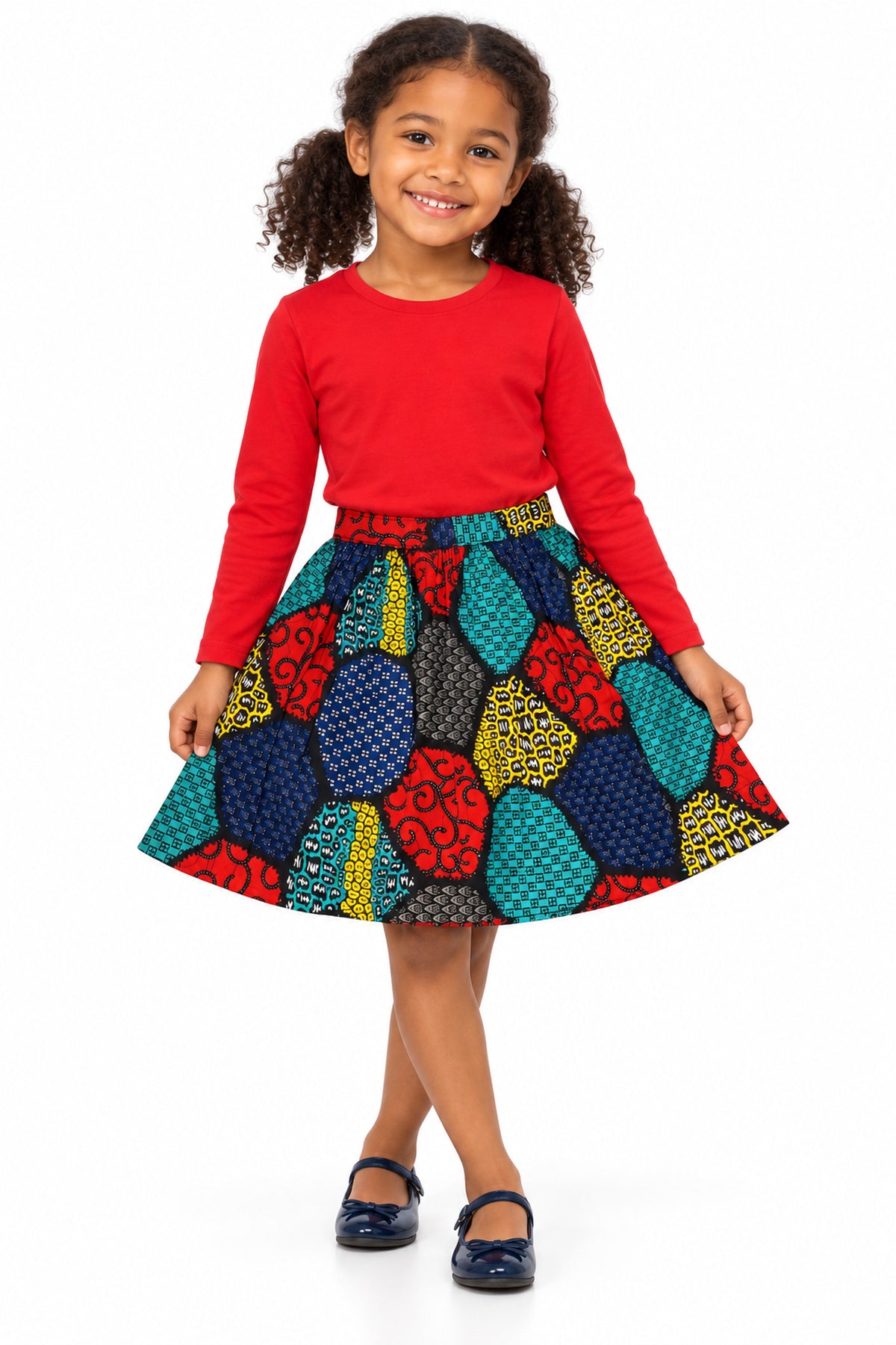 Girls African Print Ankara Patchwork Skirt – Multicolour | Age 4–6 Years
