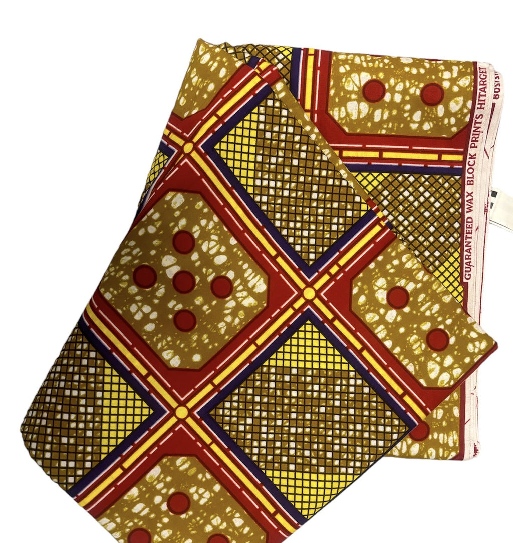 Bright Authentic African Beautiful Vibrant Red and Yellow Ankara Fabric