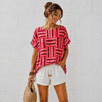 Women’s Geometric Stripe Print Cotton Top – Relaxed Summer Blouse