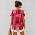 Women’s Geometric Stripe Print Cotton Top – Relaxed Summer Blouse