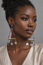 Handmade African Beaded Triangle Drop Earrings