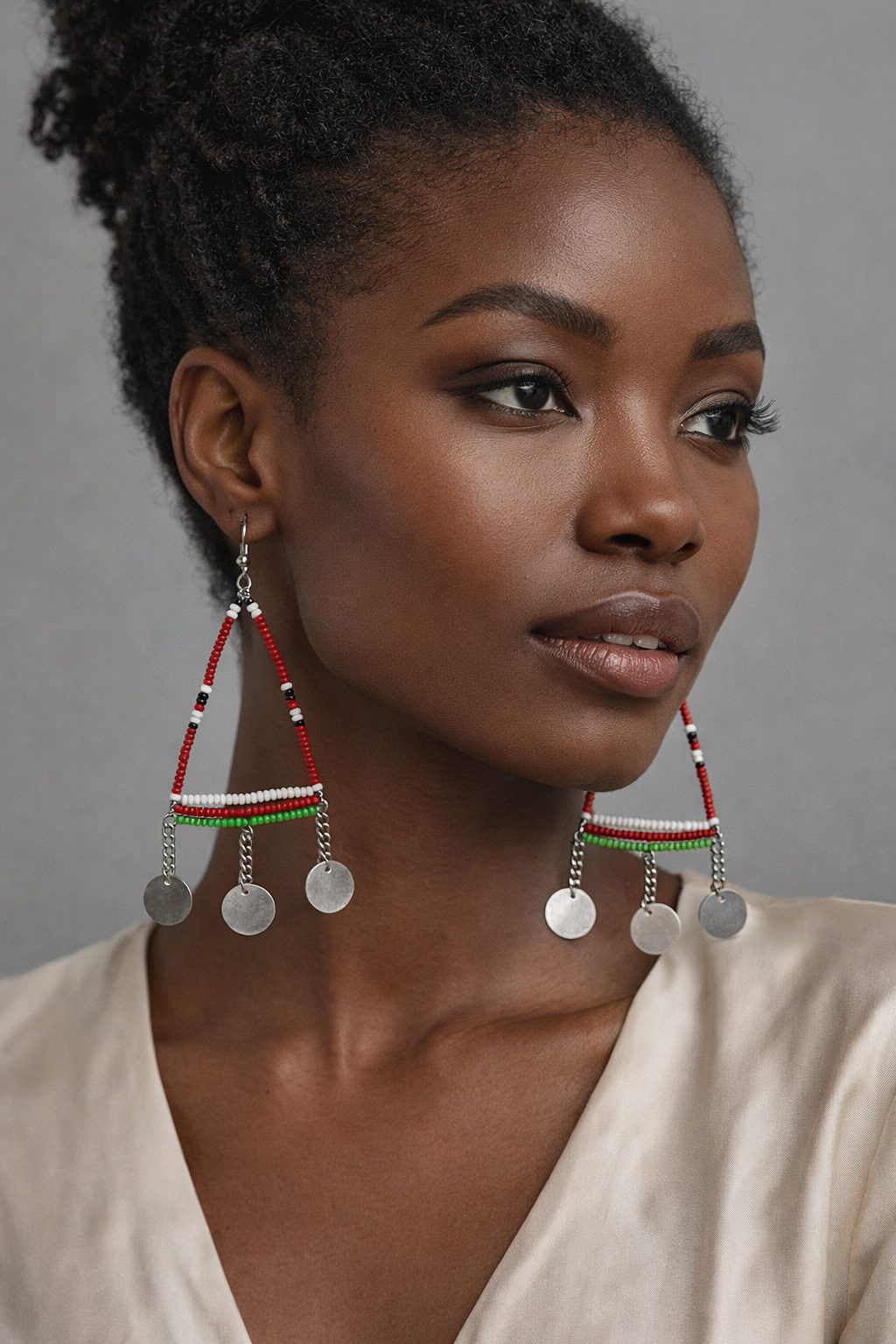 Handmade African Beaded Triangle Drop Earrings