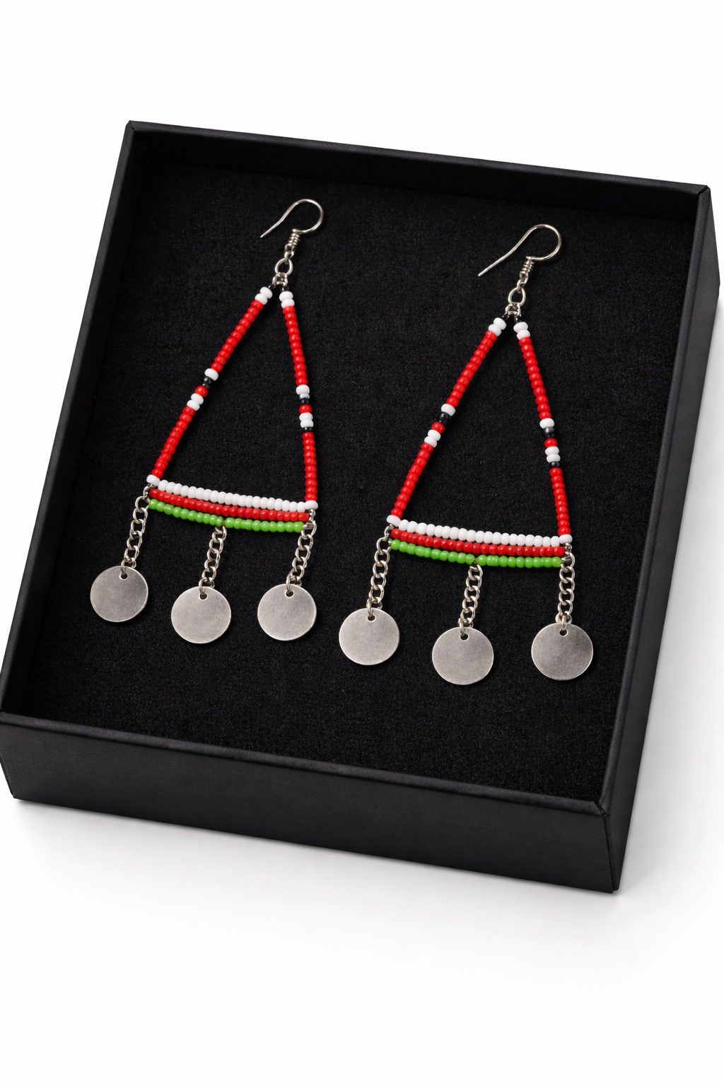 Handmade African Beaded Triangle Drop Earrings