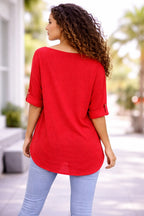 Women’s Cotton Necklace Top – Loose Fit Casual Tunic Blouse