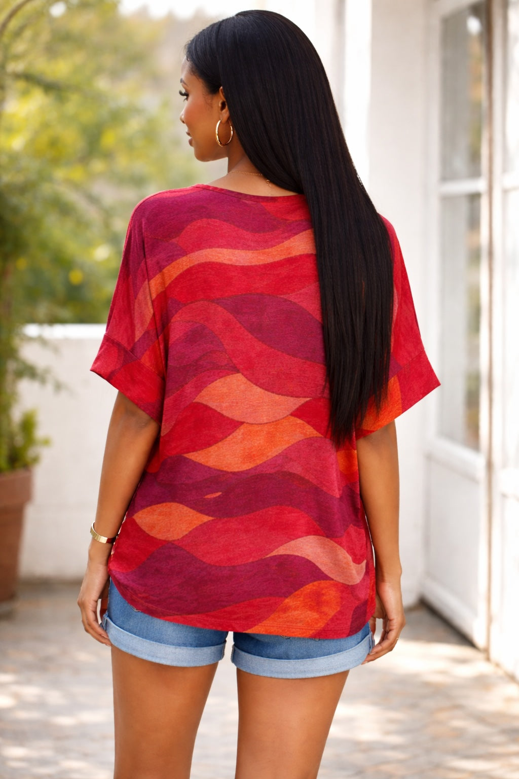 Women’s Abstract Wave Print Cotton Top