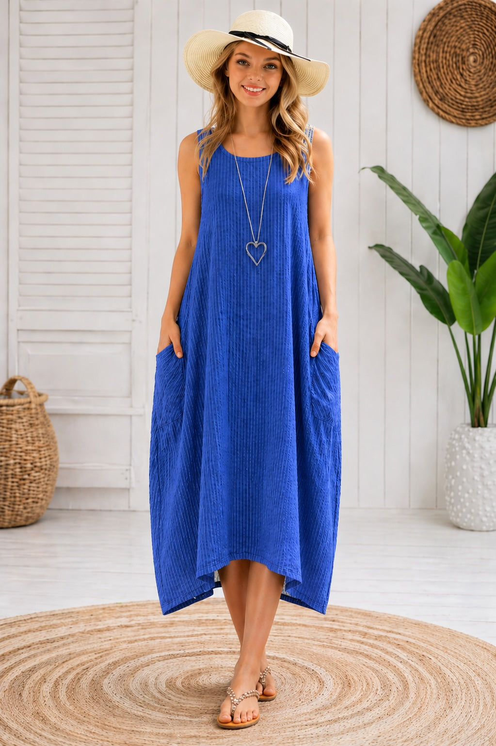 Women’s Stripy Cotton Sleeveless Dress – One Size Up to UK 18
