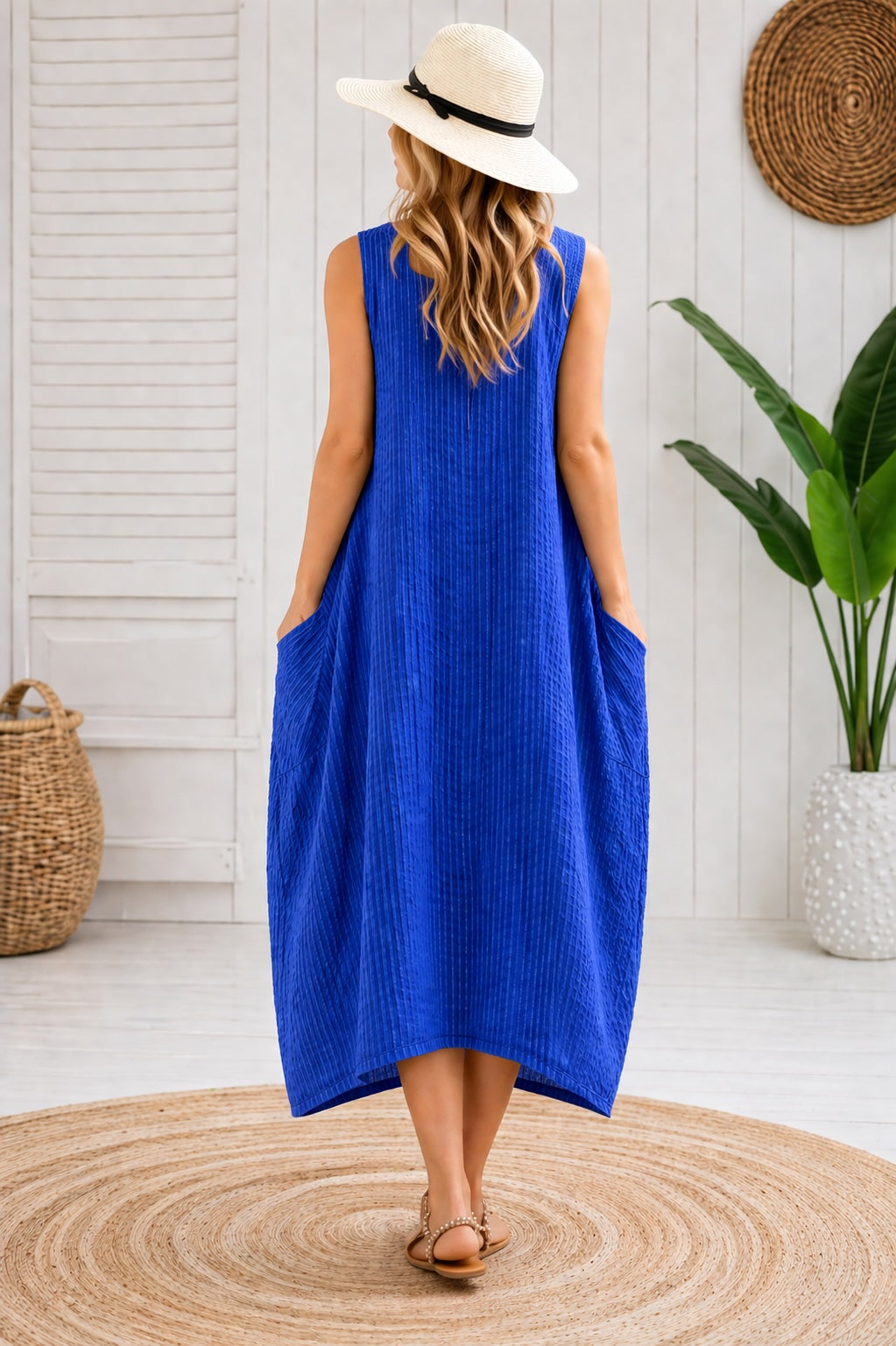 Women’s Stripy Cotton Sleeveless Dress – One Size Up to UK 18