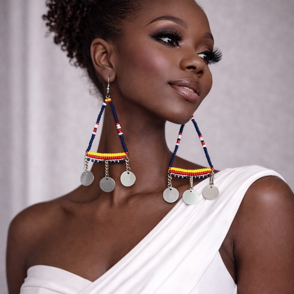 Handmade African Beaded Triangle Drop Earrings