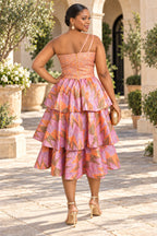 Rose Gold One-Shoulder Tiered Midi Dress – Elegant Occasion Dress
