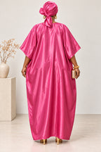 Adunni Fuchsia Pink Colour Block Satin-Style Kaftan Maxi Dress – African Boubou