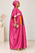 Adunni Fuchsia Pink Colour Block Satin-Style Kaftan Maxi Dress – African Boubou