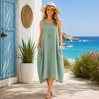 Women’s Stripy Cotton Sleeveless Dress – One Size Up to UK 18