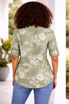 Women’s Floral One Button Cotton Shirt Blouse