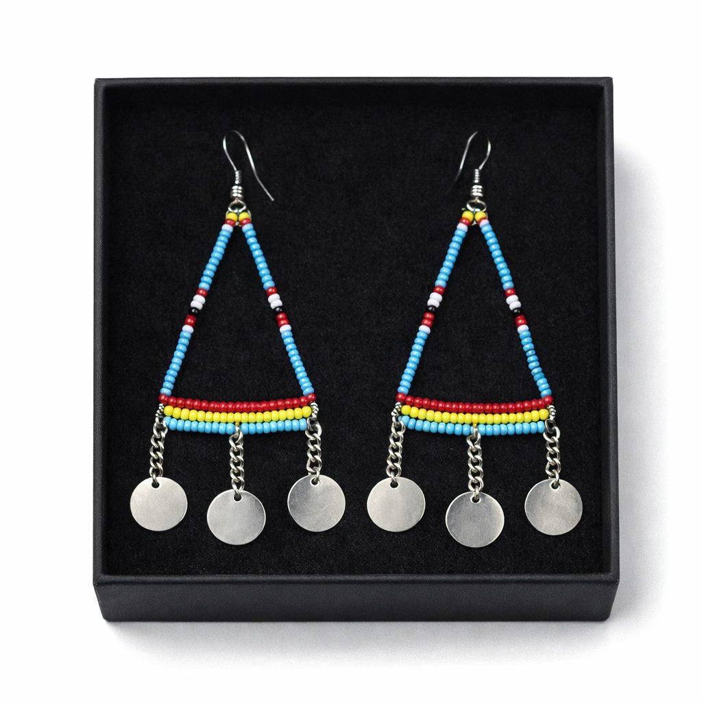 Handmade African Beaded Triangle Drop Earrings