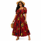Red African Print Smock Maxi Dress