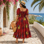 Red African Print Smock Maxi Dress