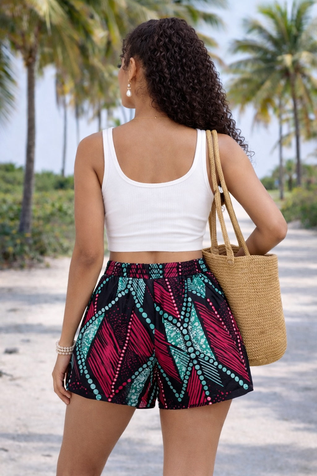 Women’s African Print Elastic Waist Shorts with Pockets – Ankara Summer Casual Shorts