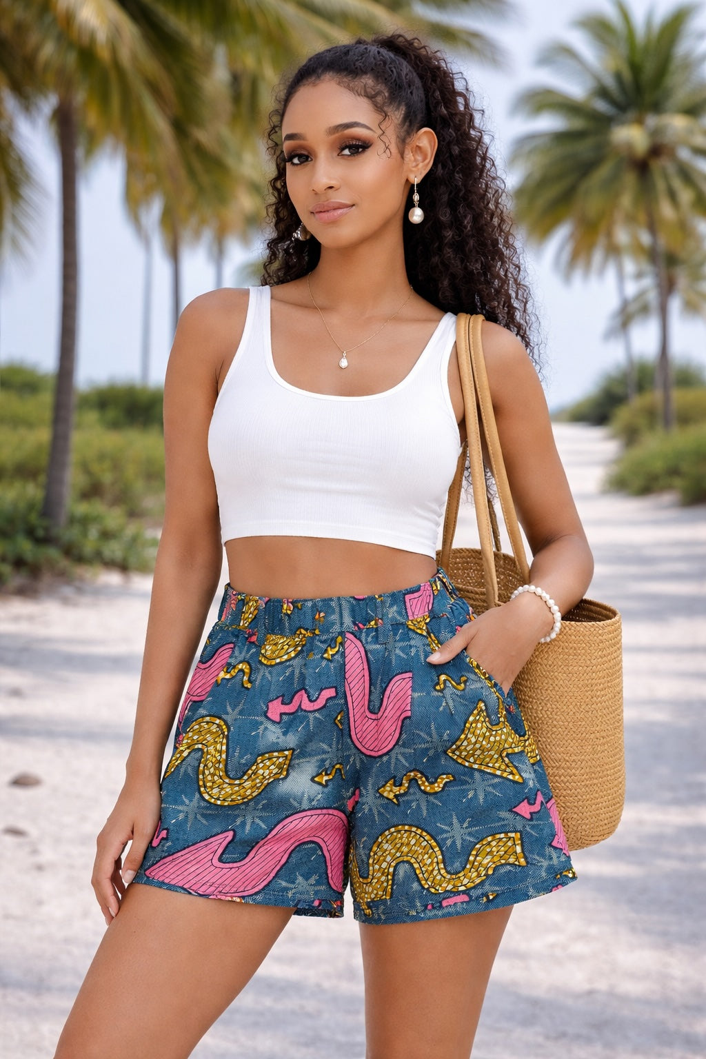 Women’s African Print High Waist Shorts with Pockets – Ankara Summer Casual Shorts