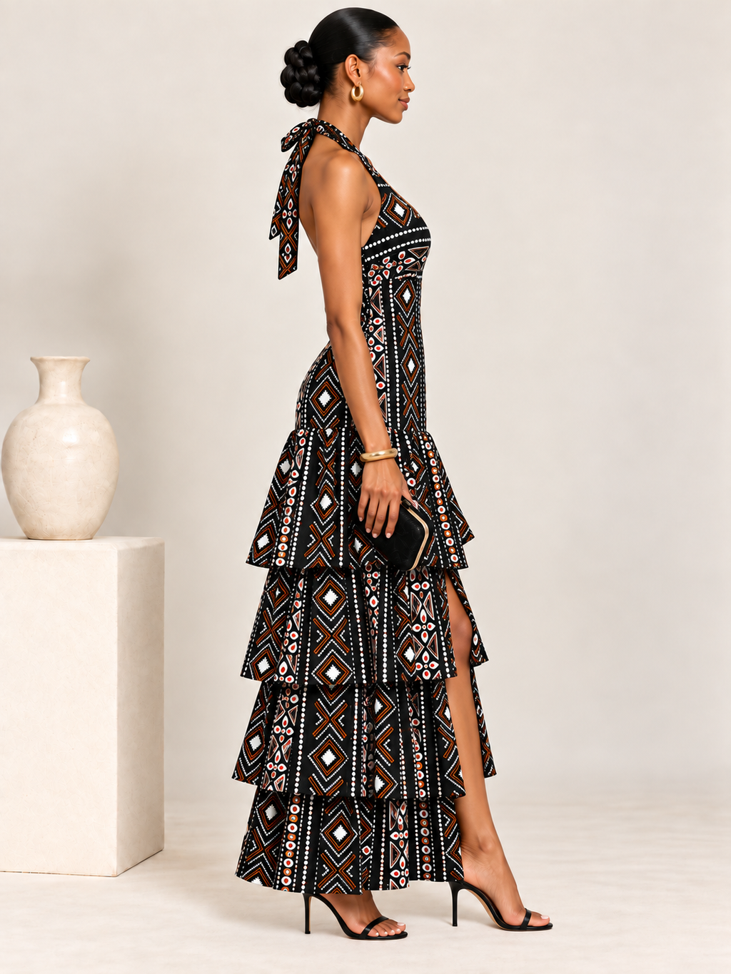 Tara African Print Halter Tiered Maxi Dress – 3 & 4 Step Ruffle Styles
