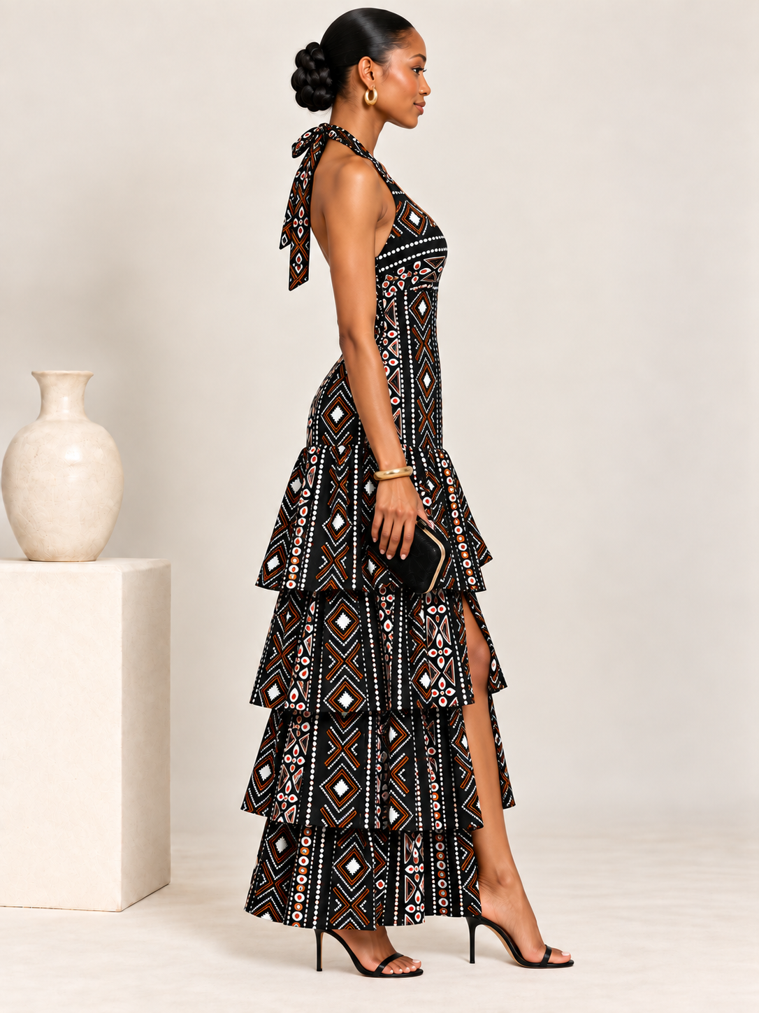 Tara African Print Halter Tiered Maxi Dress – 3 & 4 Step Ruffle Styles